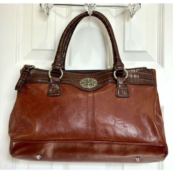 GIANI BERNINI - Double Zip Glazed Leather Satchel/Espresso w/Faux Leather Trim - Picture 16 of 16